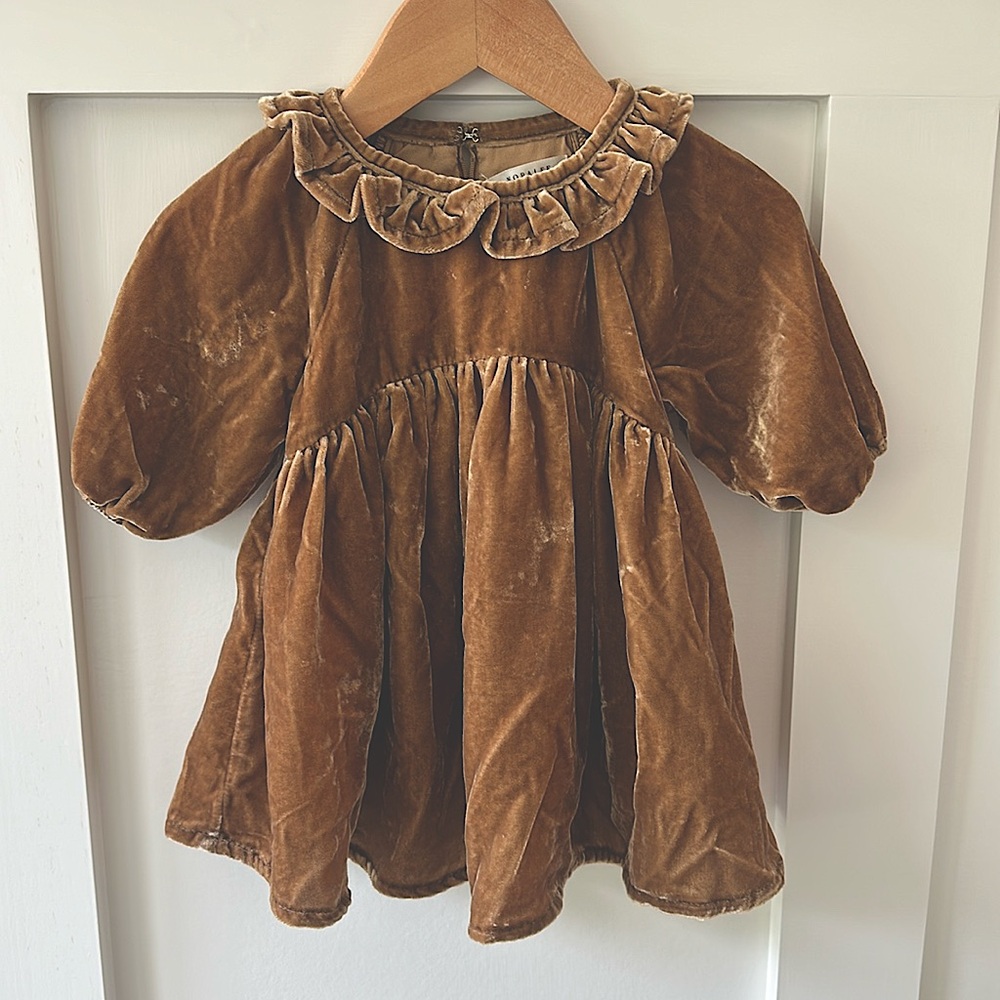 Nora Lee - 12 Month - Gold Velvet Dress with Bloomers